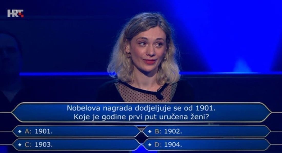 Profesorica u 'Milijunašu' ispala na pitanju o Nobelovoj nagradi, znate li vi koji je točan odgovor?