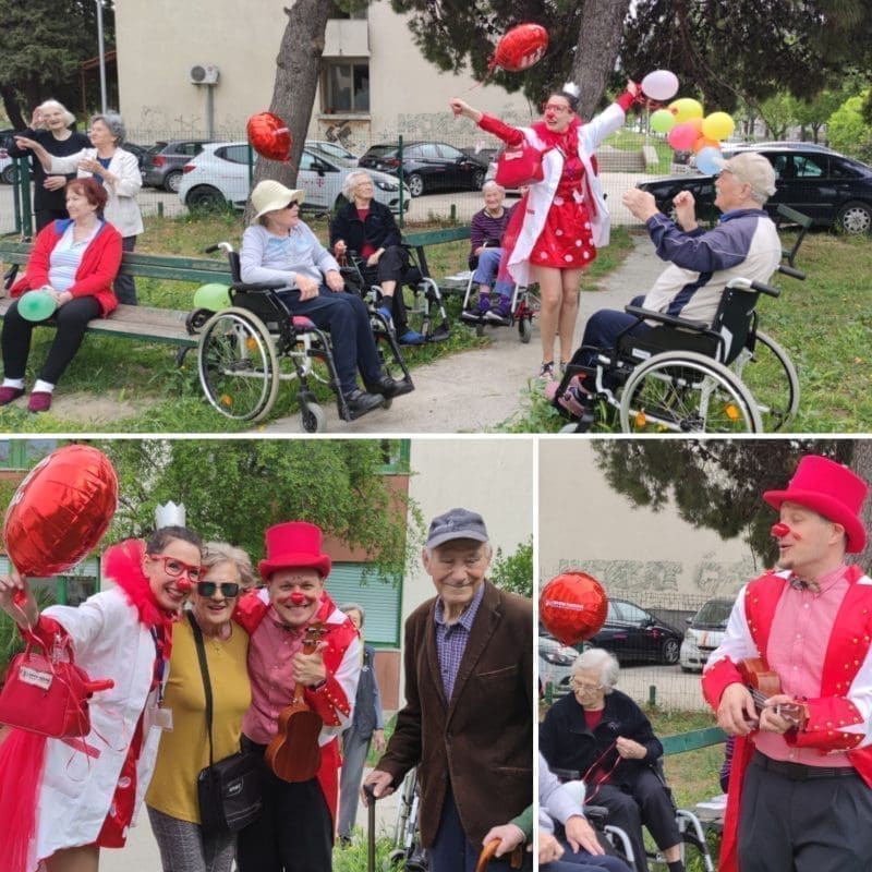 SVAKA IM ČAST Doktori - klaunovi štićenicima splitskog staračkog doma poklonili smijeh, pjesmu i dobro raspoloženje
