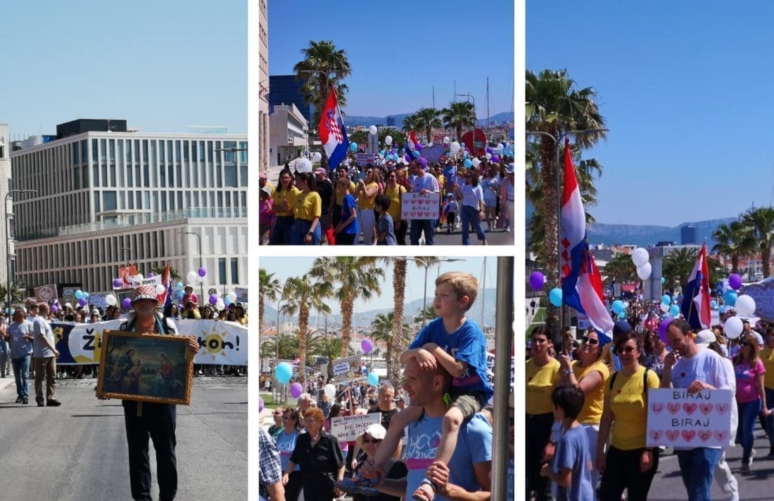 HODAČI ZA ŽIVOT STIŽU NA ZVONČAC Pjeva se "Lijepa li si", veliki broj sudionika paradira centrom Splita