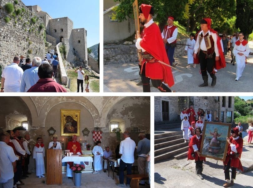 Nije im bilo lako po vrućini: Kliški Uskoci na čelu procesije do crkve Sv. Vida u Kliškoj tvrđavi