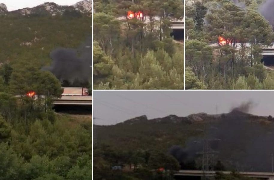 Dramatična snimka s brze ceste prema Dugopolju: zapalio se osobni automobil