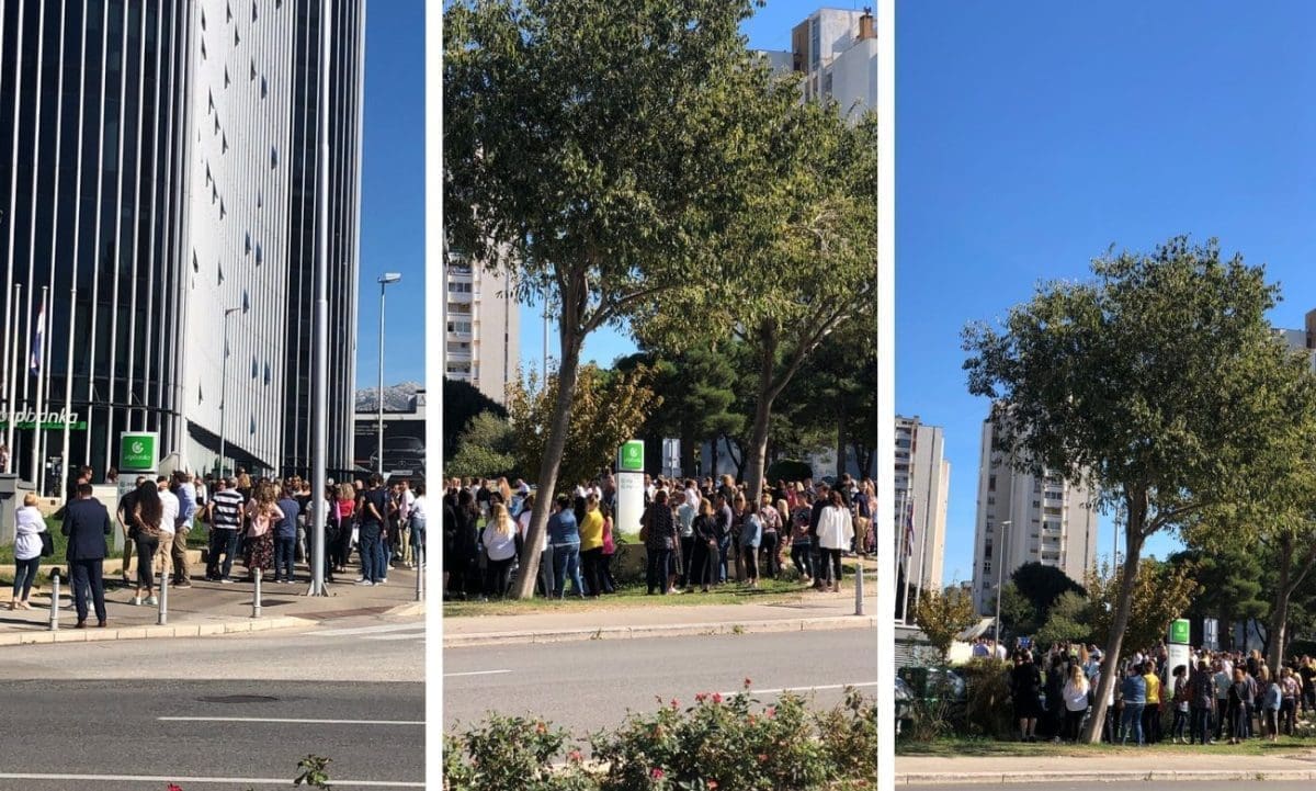 'EVAKUIRANA' ZGRADA OTP BANKE U SPLITU Veliki broj ljudi čeka na ulici: "Nema mjesta za paniku"