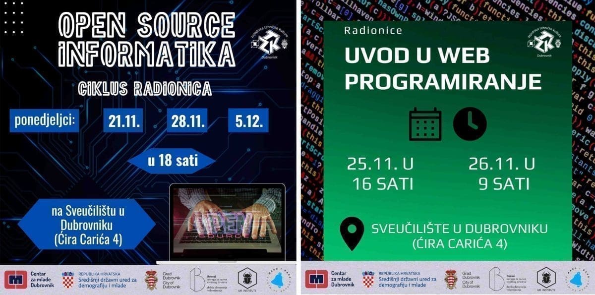 Idući tjedan počinju radionice Open Source informatika te Web programiranje