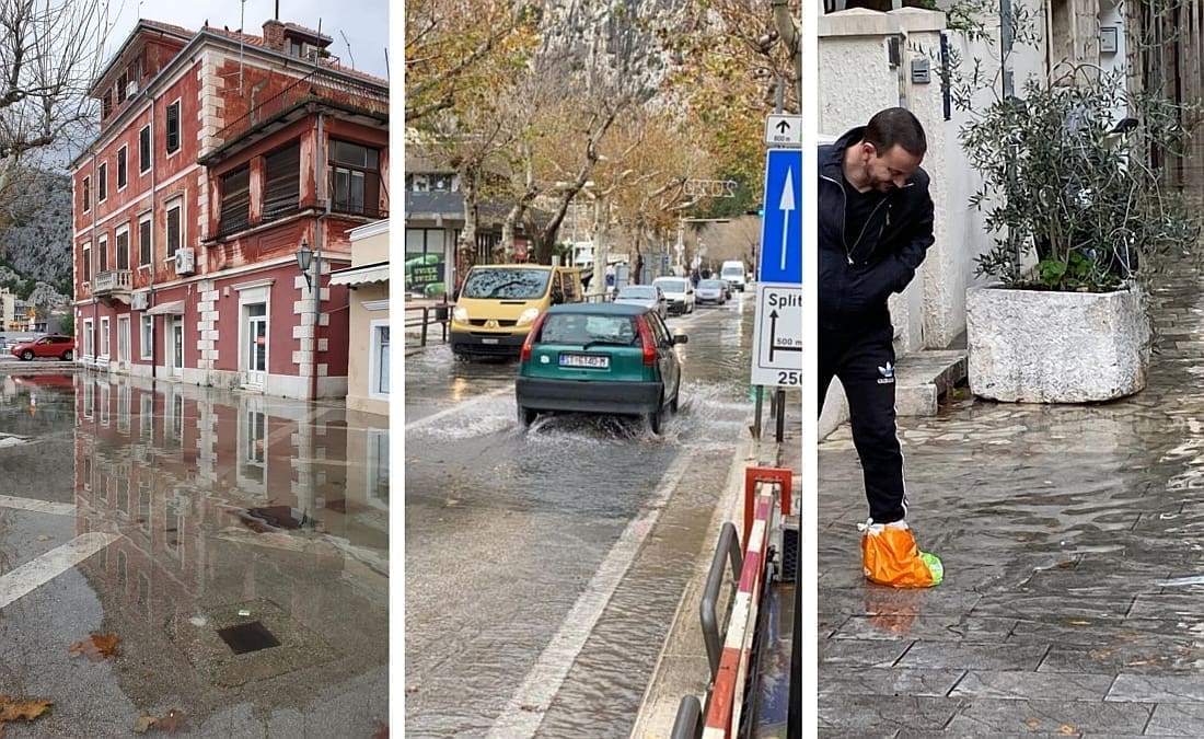 NAGLO SE DIŽU MORE I CETINA U OMIŠU Poplavila cesta Omiš – Kučiće, zatvorena za sav promet!