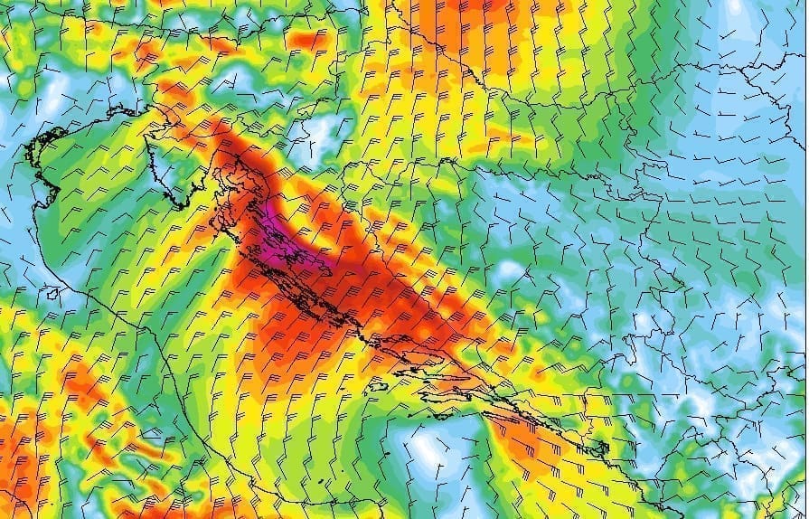 STIGLA SREDOZEMNA CIKLONA Obilna kiša prekinut će ekstremno sušno i toplo razdoblje. Sutra bura podno Velebita s udarima do 150km/h, u više planine stiže snijeg