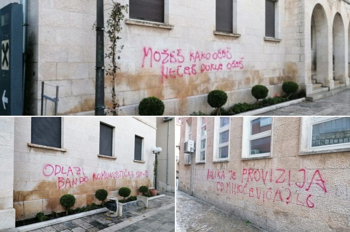 VANDALIZAM U MAKARSKOJ Osvanule uvredljive poruke upućene lokalnoj vlasti, među njima i kukasti križ