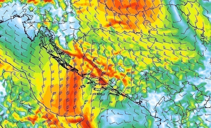 PREKO JADRANA ĆE PRIJEĆI CENTAR CIKLONE Lokalno preko 100 litara kiše, evo gdje će pasti obilan snijeg