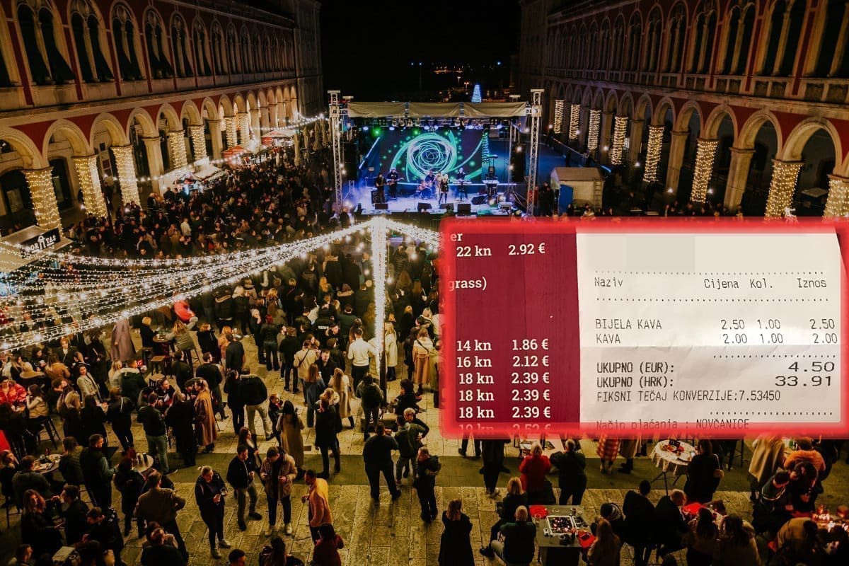 MUKE PO EURU Ogorčena Splićanka poslala nam fotografiju računa koja prikazuje zaokruživanje cijena na adventskoj kućici u Splitu: "Besramno su nam za stol donijeli..."