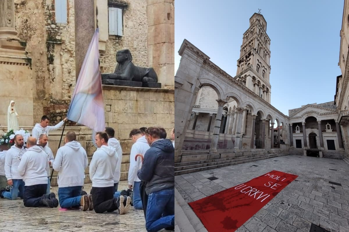 VELIKI CRVENI TRANSPARENT Na Peristilu osvanula 'poruka za klečavce'