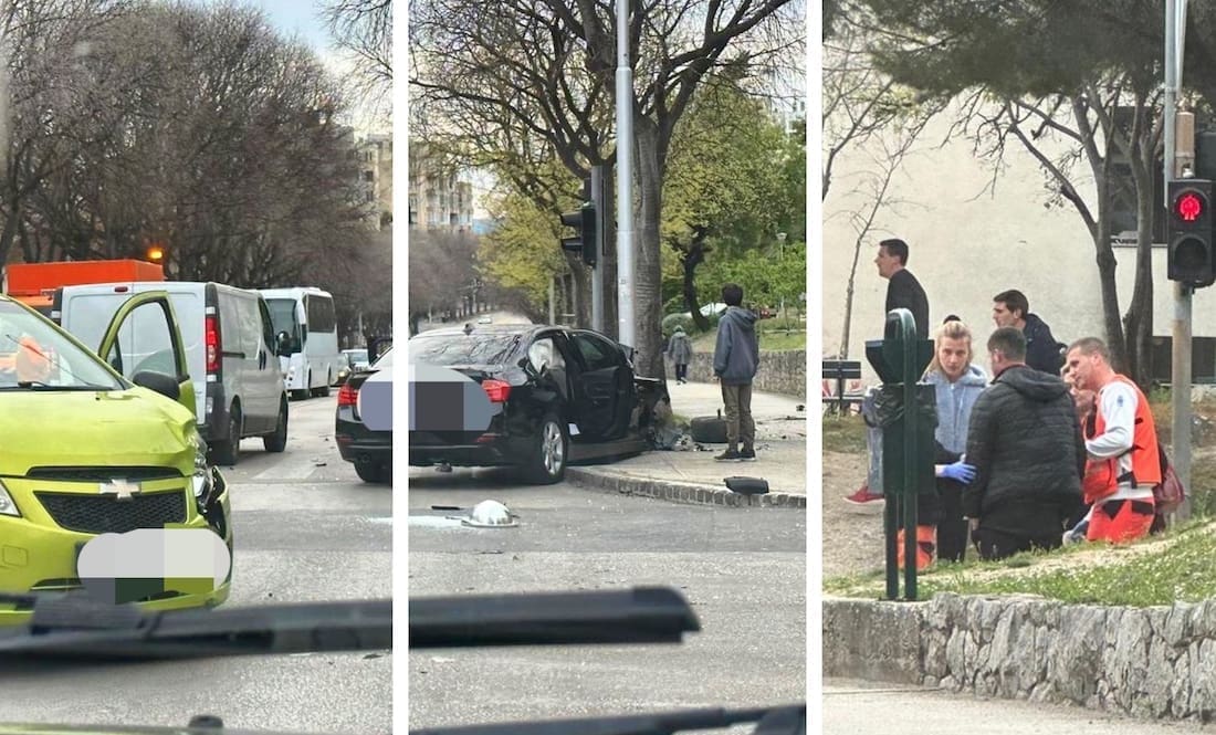 DVIJE OSOBE HITNO PREBAČENE U KBC SPLIT Sudar u Vukovarskoj, auto udario u stup