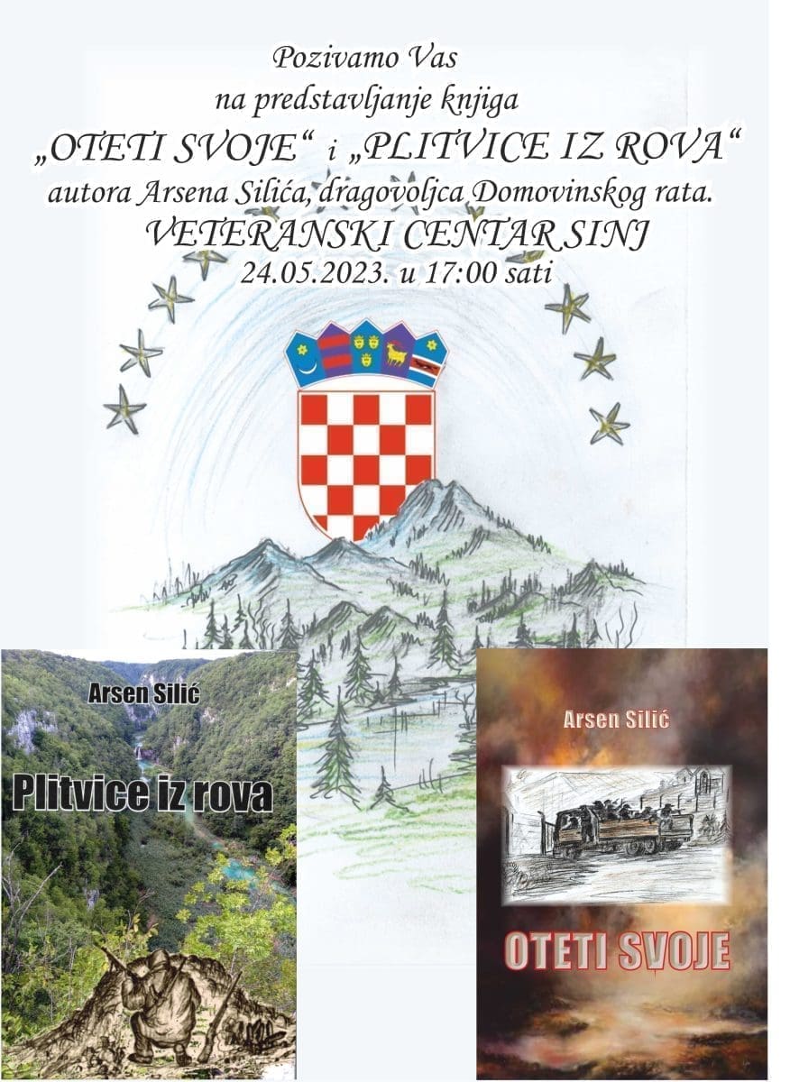 Plakat predstavljanje knjige Plitvice iz rova i Oteti svoje veteranski centar Sinj 1 