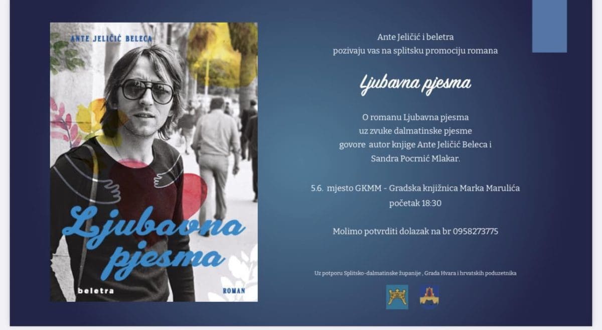Promocija romana "Ljubavna pjesma" Ante Jeličić Beleca u Gradskoj knjižnici Marka Marulića
