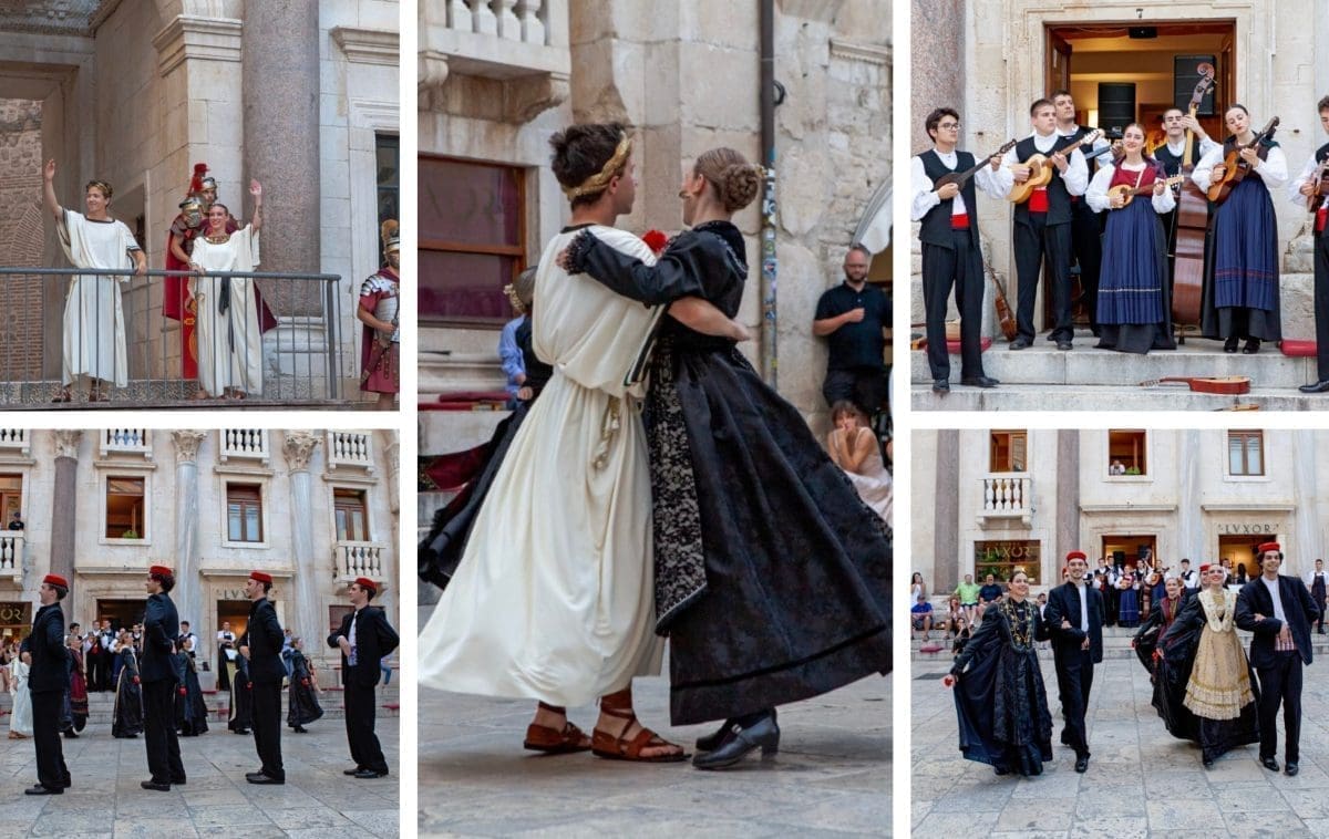 RASPLESANI PERISTIL Car Dioklecijan i njegova Priska zaplesali stare splitske plesove, pridružili im se i turisti