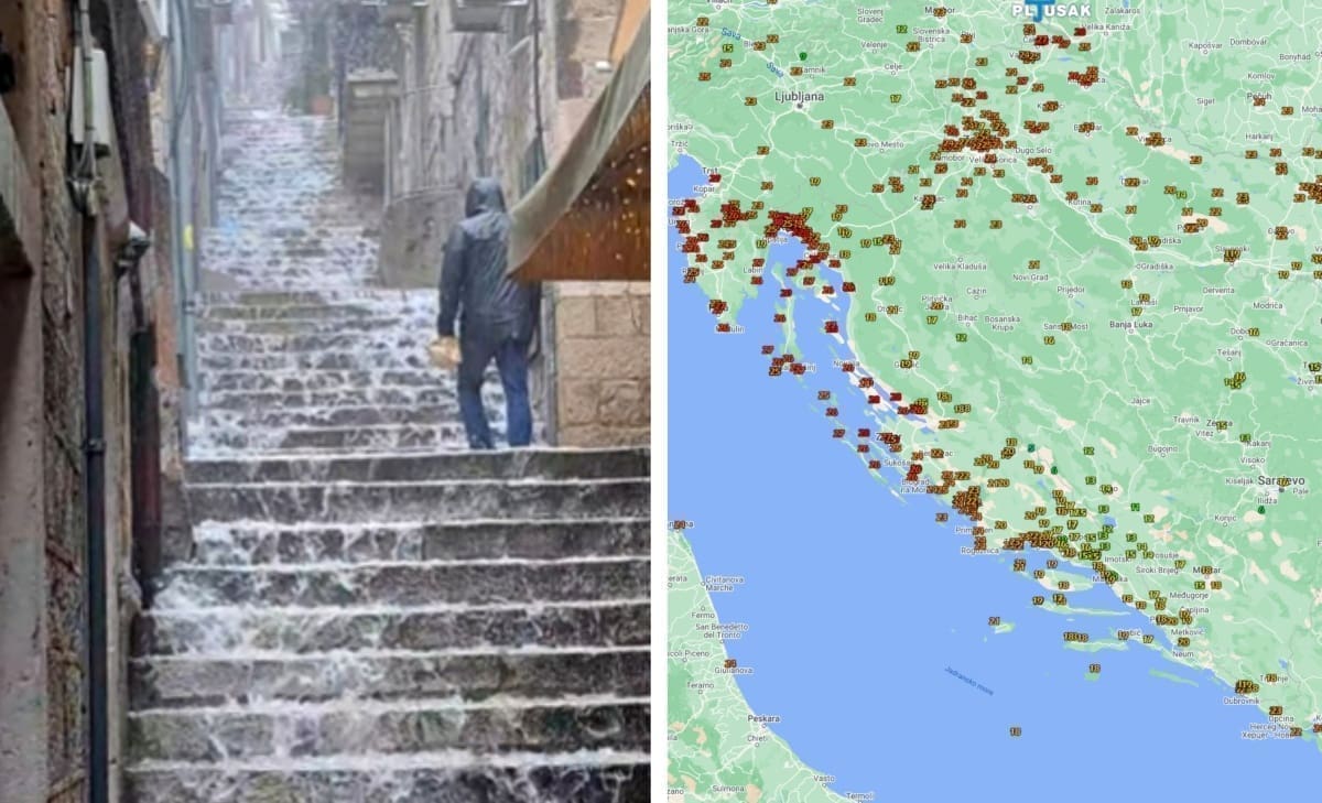 ŠTO JUŽNIJE, TO - HLADNIJE Danas rijetko viđena situacija u Hrvatskoj! Dio Dalmacije zahvatilo nevrijeme s bujicama