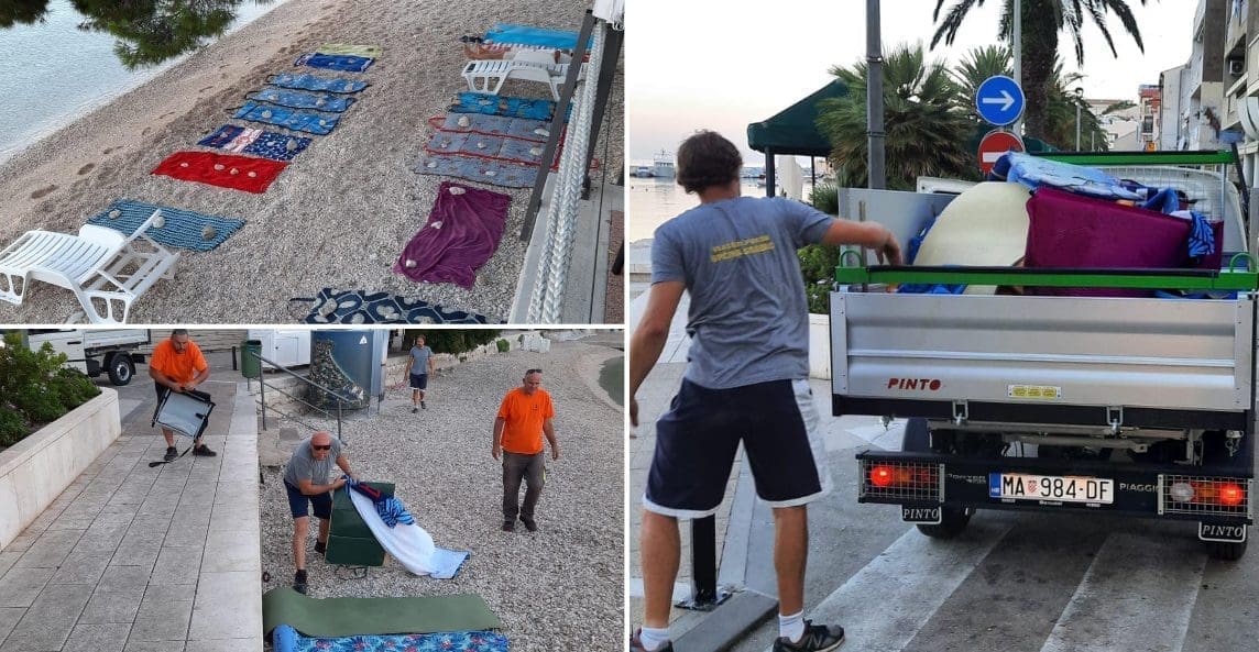 KOMUNALCI POKUPILI RUČNIKE I OPREMU S PLAŽE Upozoravaju svih: Zabranjeno je ostavljati ručnike i rekvizite po noći bez nadzora