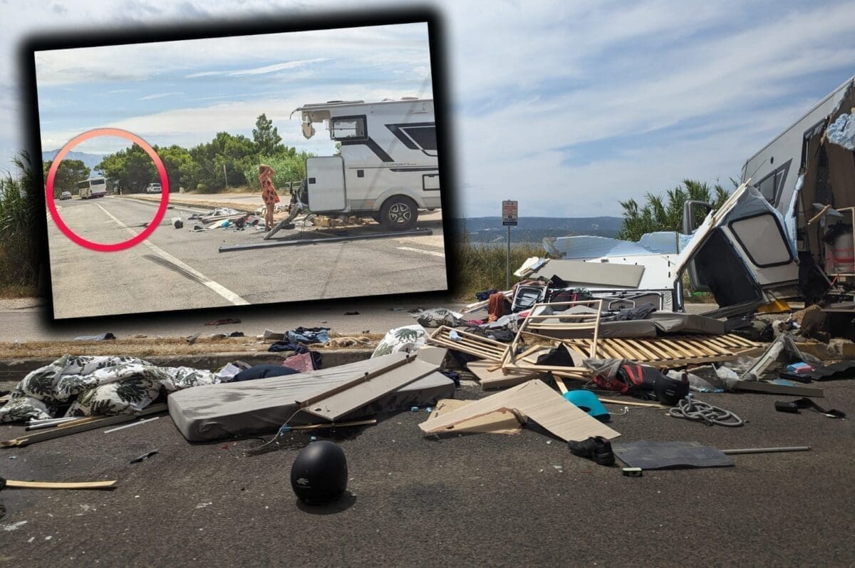 BIZARNA NESREĆA NA MAGISTRALI Autobus se zabio u kamper i smrskao mu zadnji dio, dijelovi su letjeli desetak metara po kolniku
