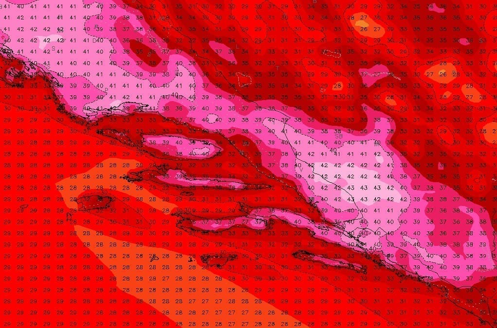 NE, OVO ŠTO STIŽE NIJE UOBIČAJENA LJETNA VRUĆINA! Upalio se crveni MeteoAlarm, u utorak će dio Dalmacije imati 40 ili više stupnjeva!