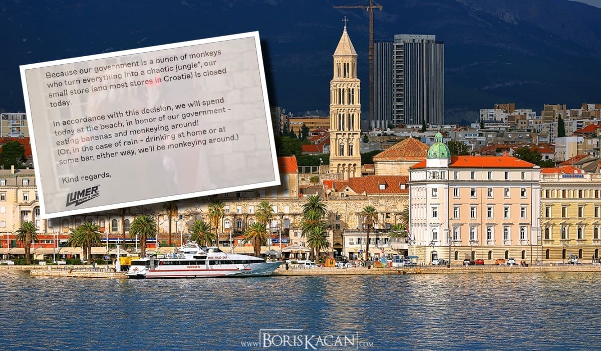 ZATVORENA TRGOVINA U SPLITU POSLALA PORUKU KUPCIMA: "Jer je naša Vlada gomila majmuna, većina trgovina je zatvorena!"