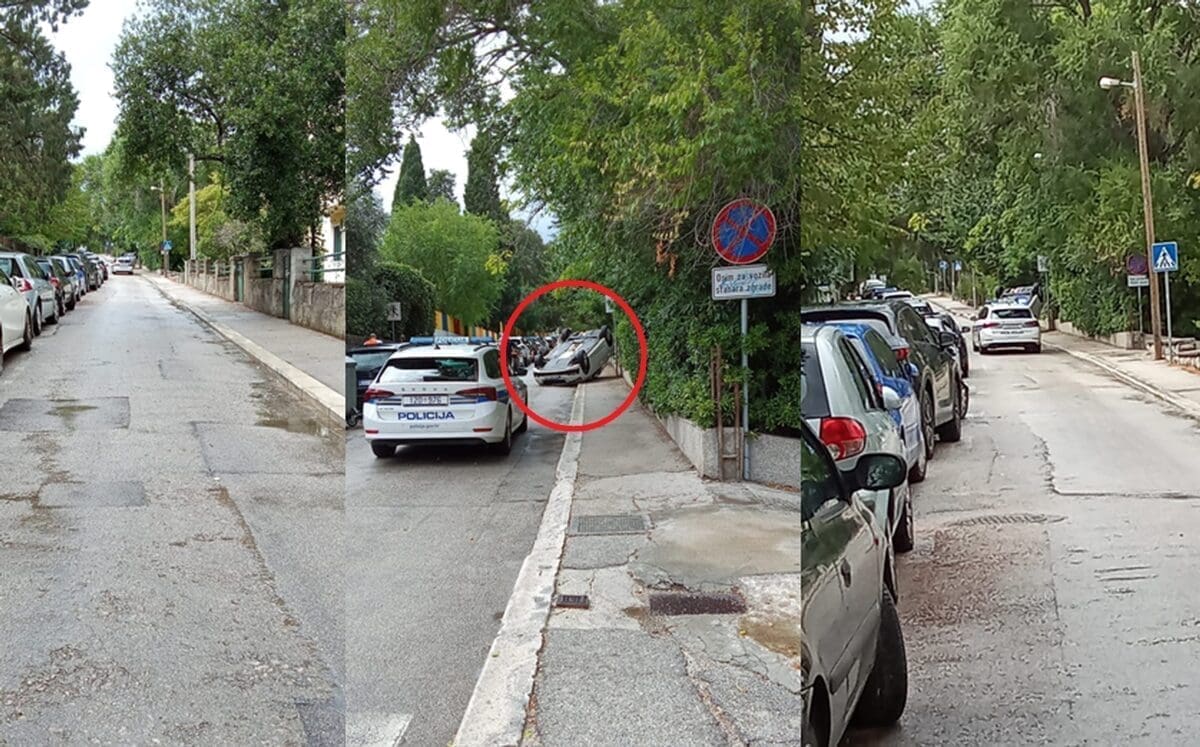 NESREĆA U SPLITU Automobil završio na krovu, vozač prevezen u bolnicu