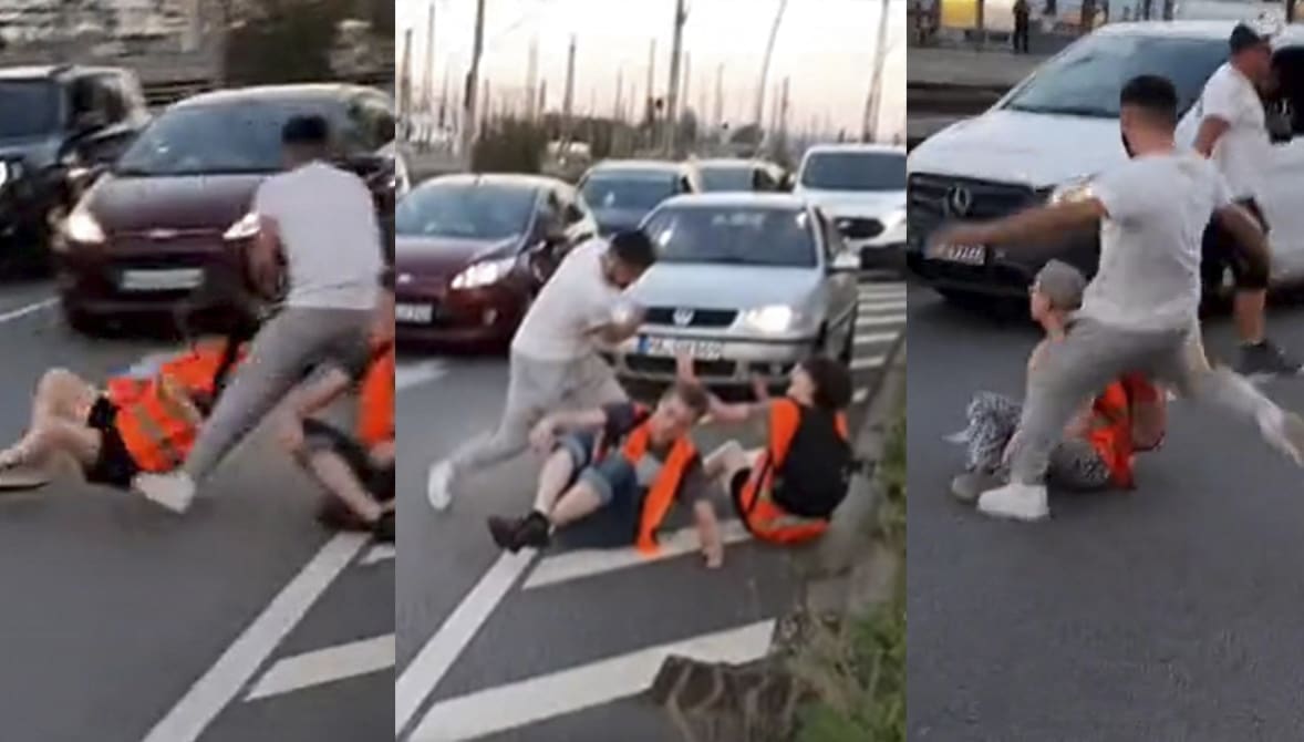 (VIDEO) PREKIPJELO MU Klimatski aktivisti blokirali promet, vozač ih namlatio i bacao s ceste!