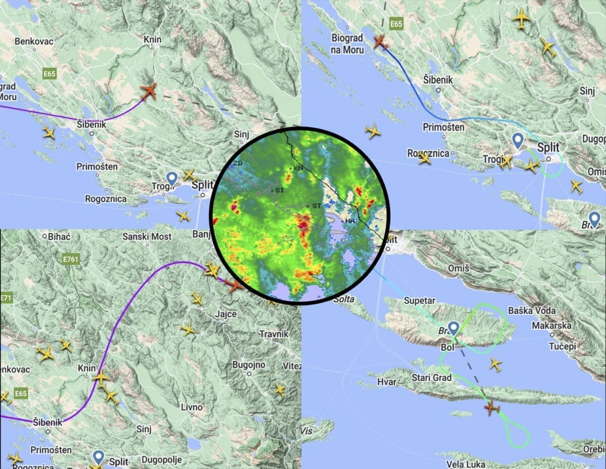 NEVERE Promjena rute: Avioni zaobilaze olujne oblake iznad srednje Dalmacije