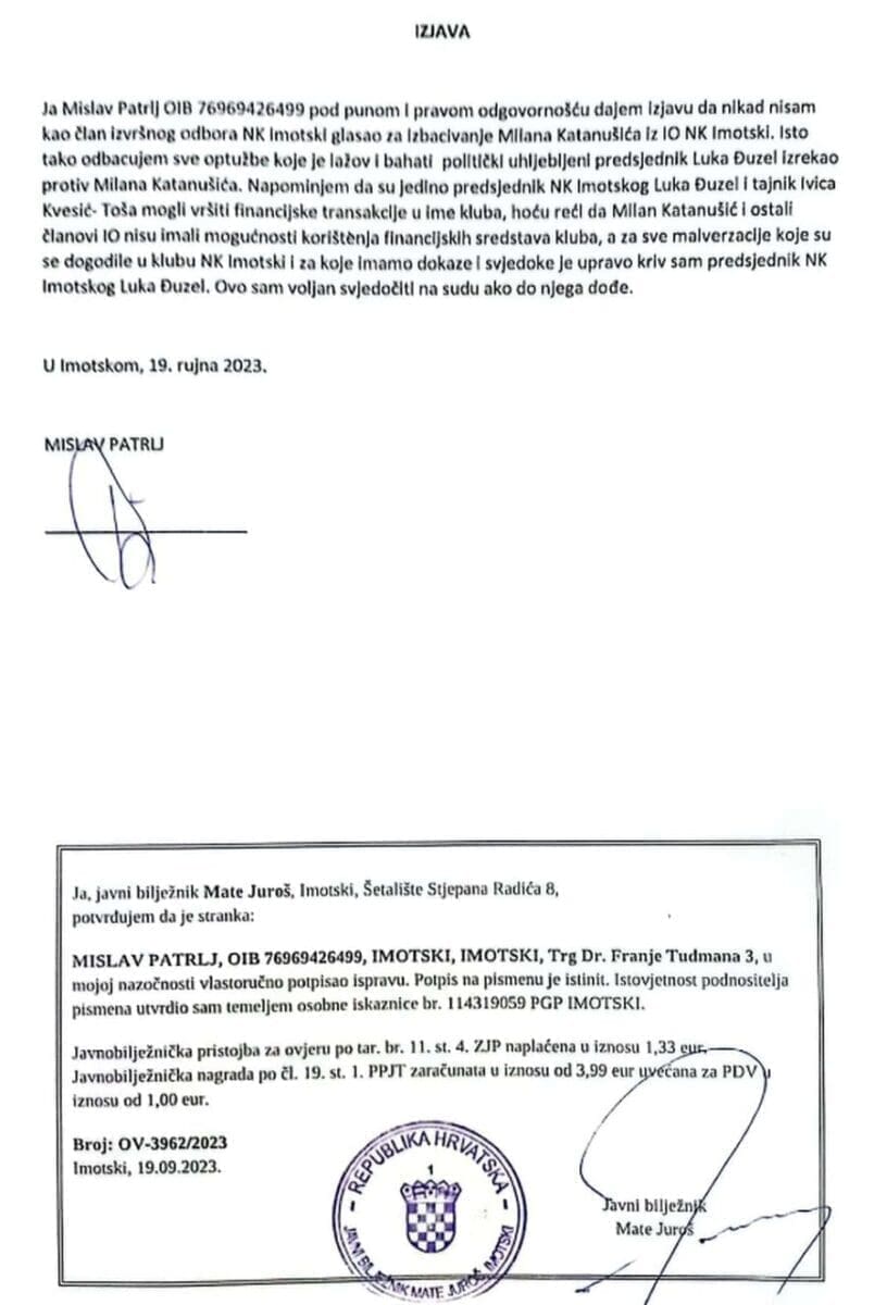 patrlj izjava katanusic
