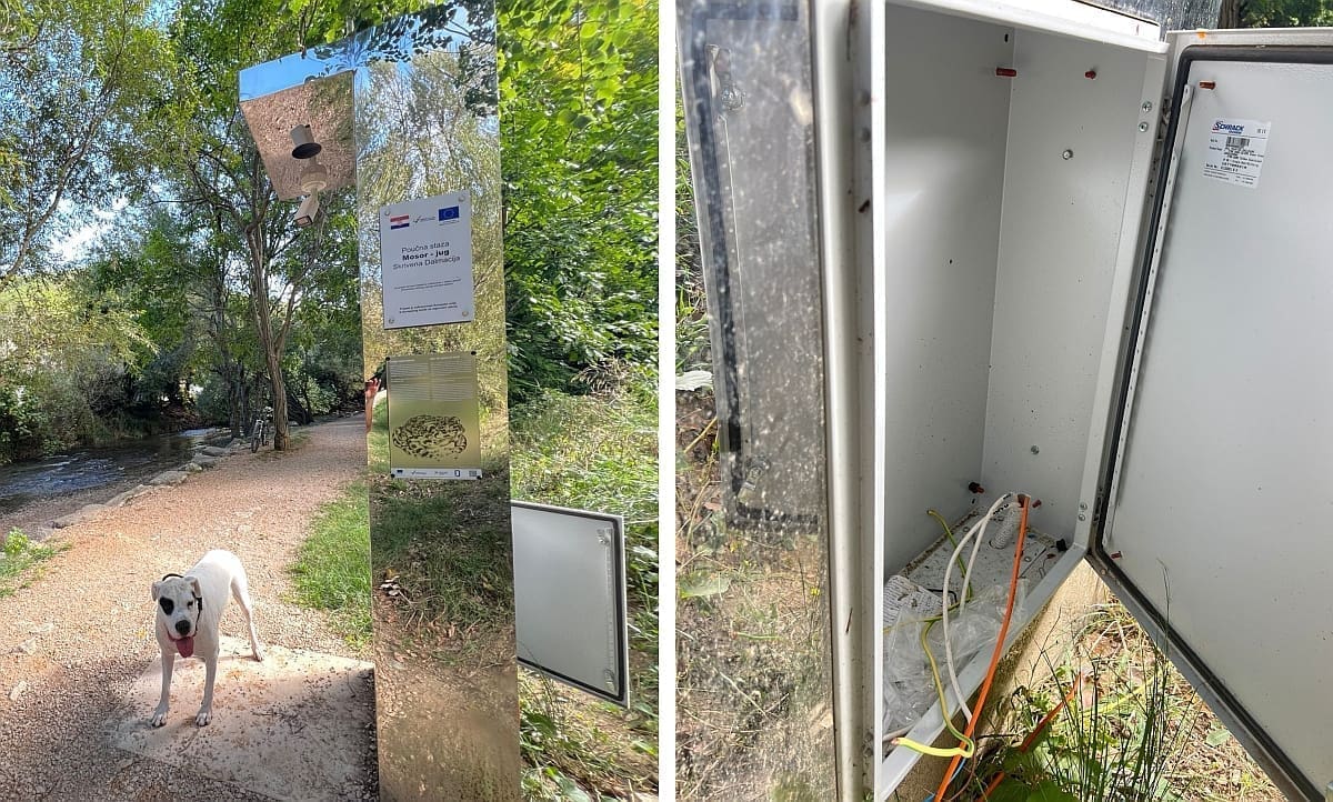 DEVASTACIJA EU PROJEKTA Vandali razbili vrata brojača posjetitelja uz rijeku Žrnovnicu. "Ispario" je vrijedan dio