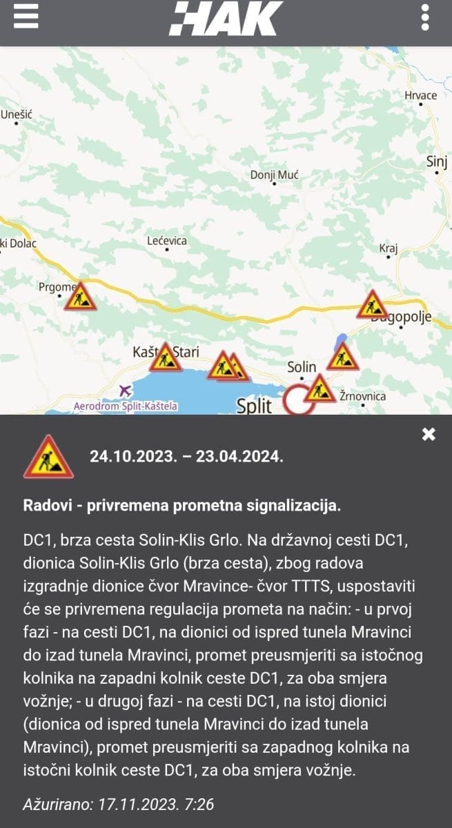 brza cesta solin klis kolona 20 