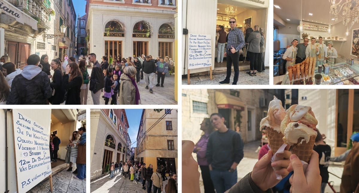 OGROMAN RED PRED EMILIANOM U CENTRU GRADA Vlasnik odlučio počastiti Splićane besplatnim sladoledom, gužva je ogromna