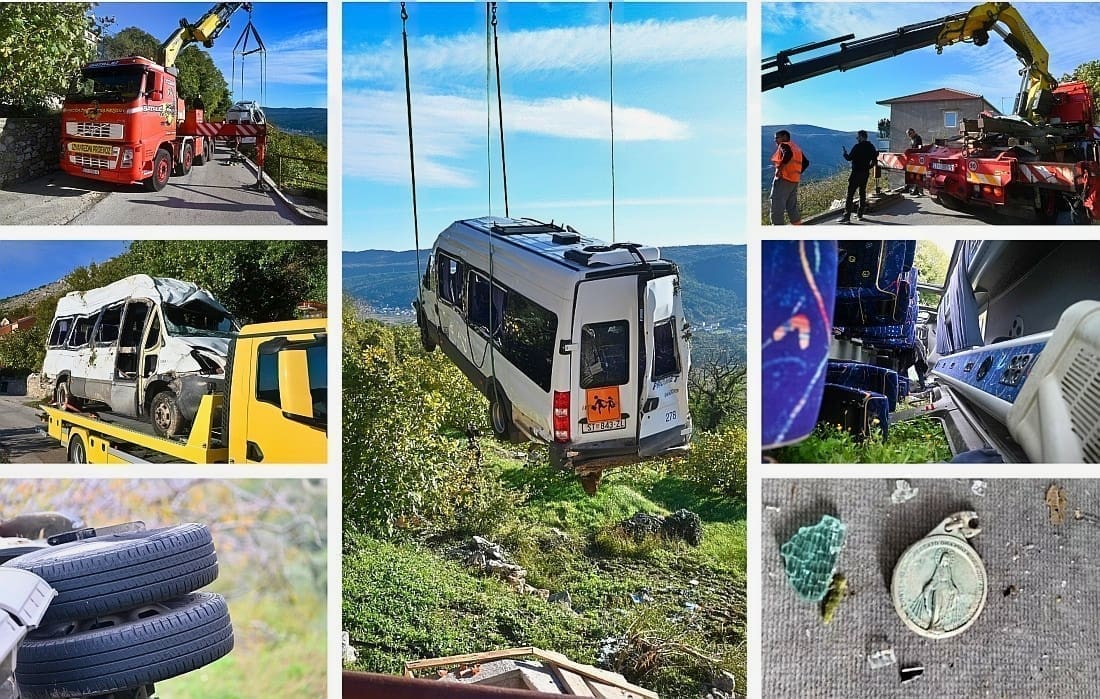 Ovako je izgledala akcija izvlačenja devastiranog školskog kombija od prve do zadnje sekunde. Unutra kao da je vrijeme stalo: Komadi hrane, čak i Gospin medaljon
