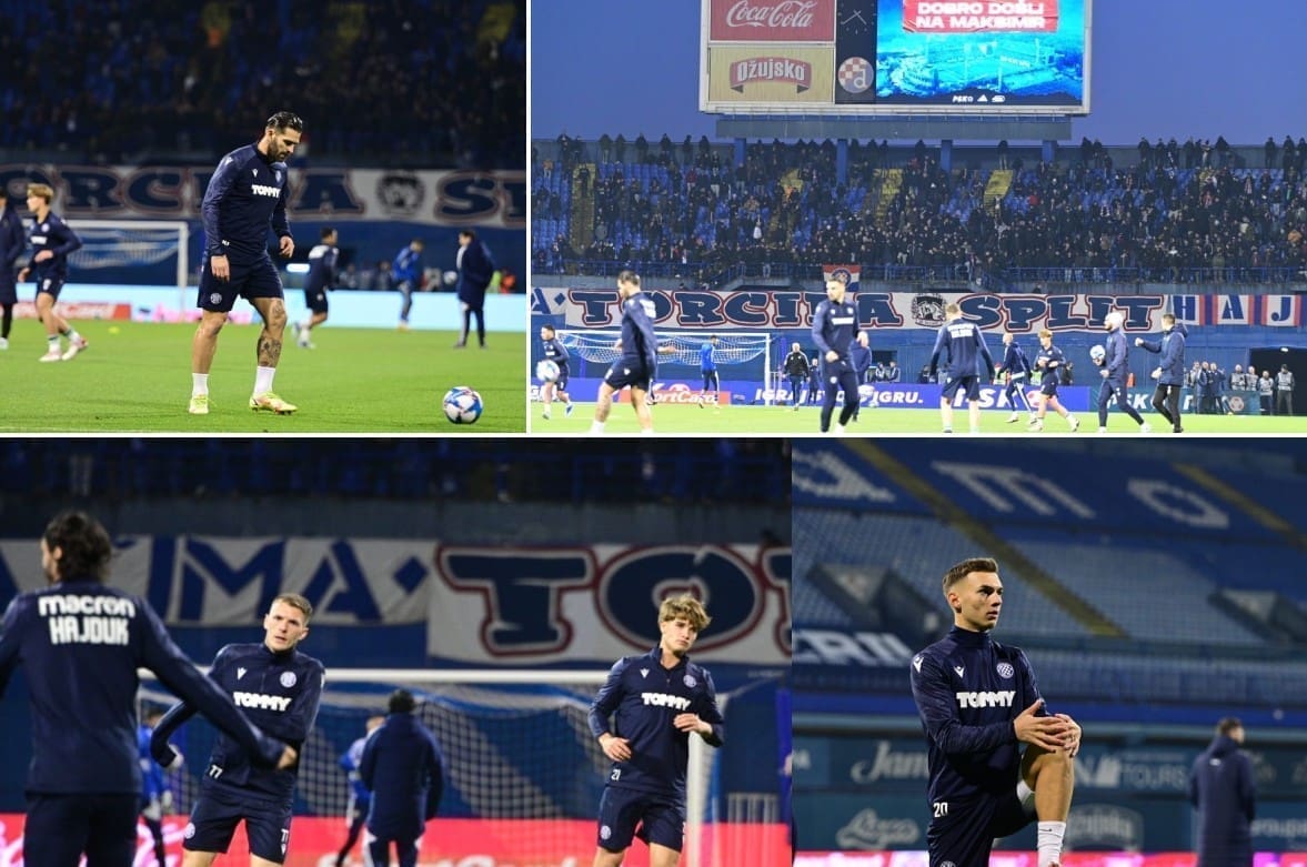 ATMOSFERA SE ZAGRIJAVA Maksimir će večeras gorjeti: Igrači Hajduka su izašli na travnjak