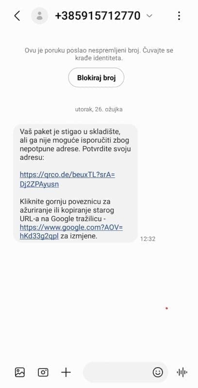 poruka posta prevara