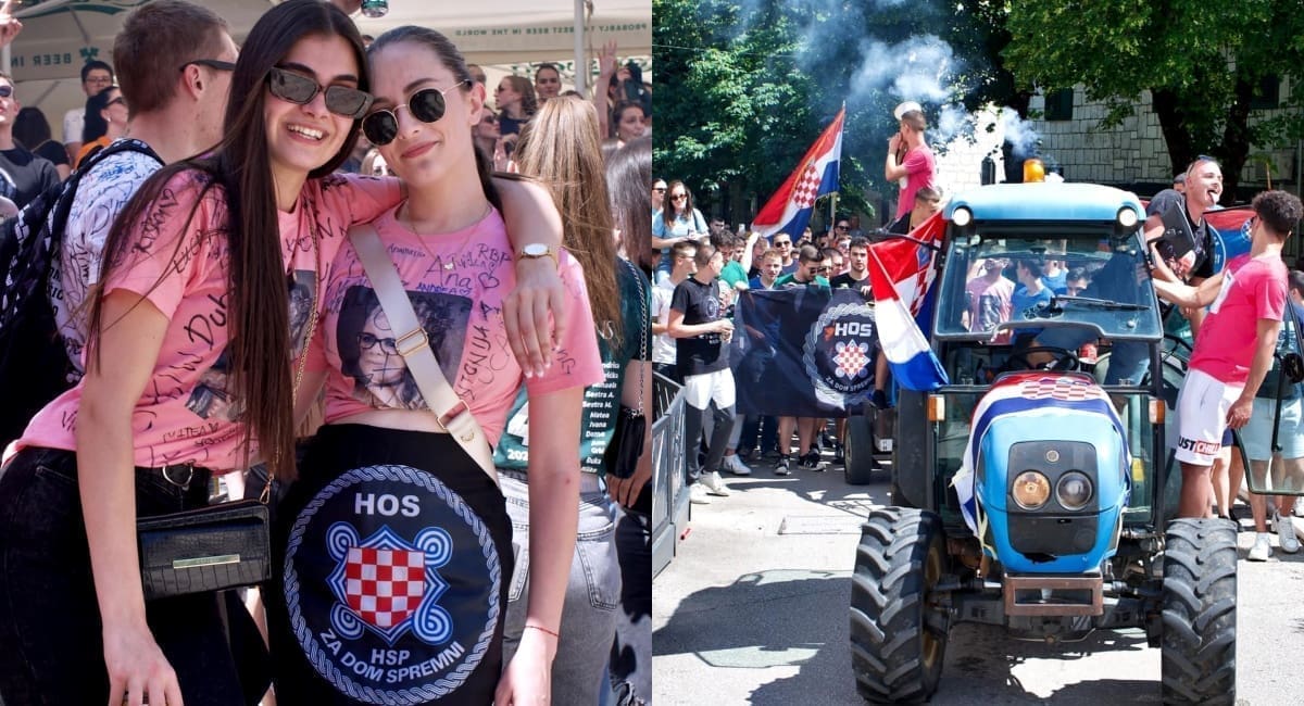 Zastave HOS-a i traktori: Ovako su slavili maturanti u Imotskom