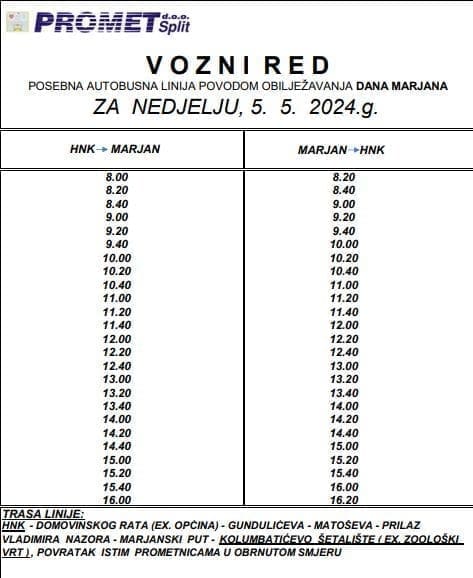 posebna linija promet dan marjana