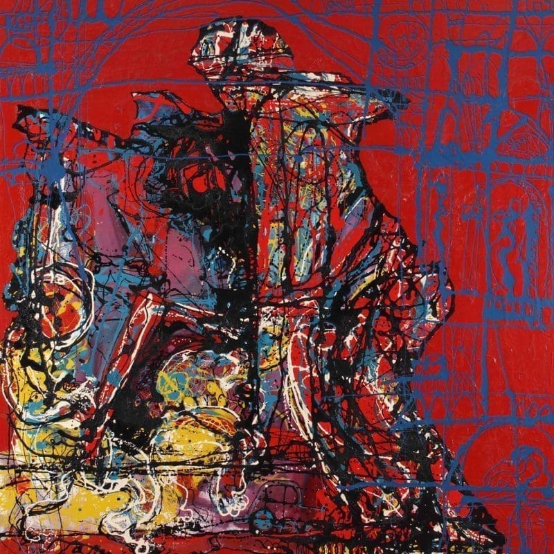 Obitelj 145x145 1976 komb tehnika na platnu 