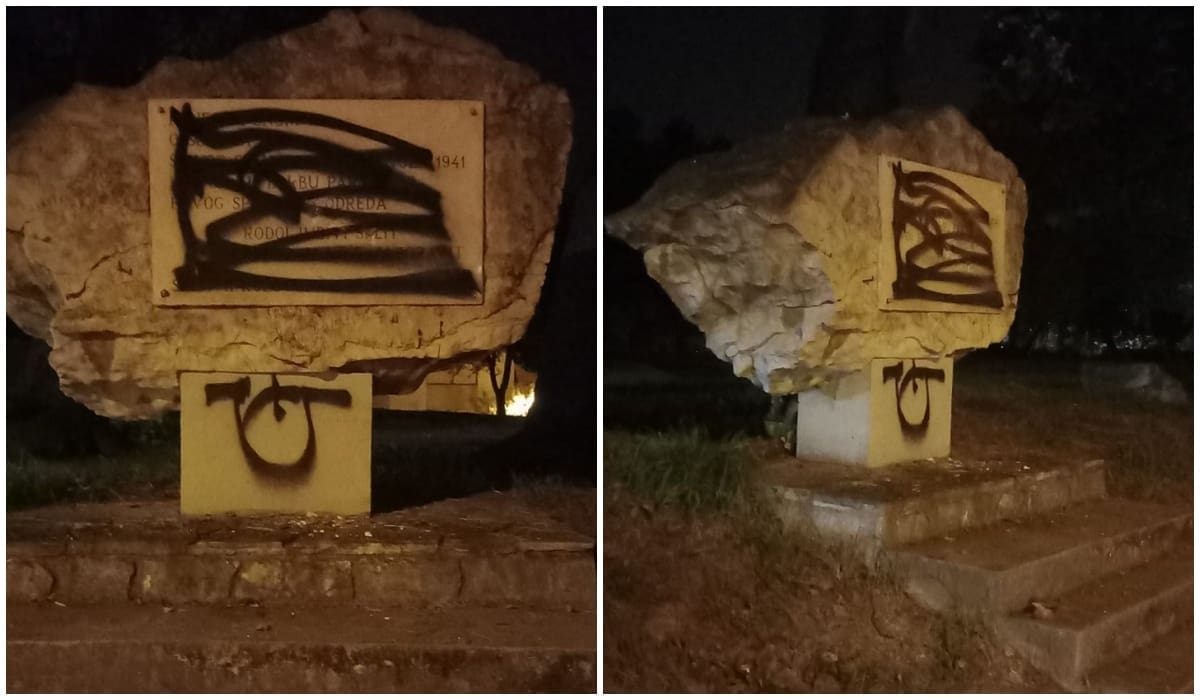 USTAŠKI ZNAK Ponovno je išaran spomenik Prvom splitskom partizanskom odredu u Splitu