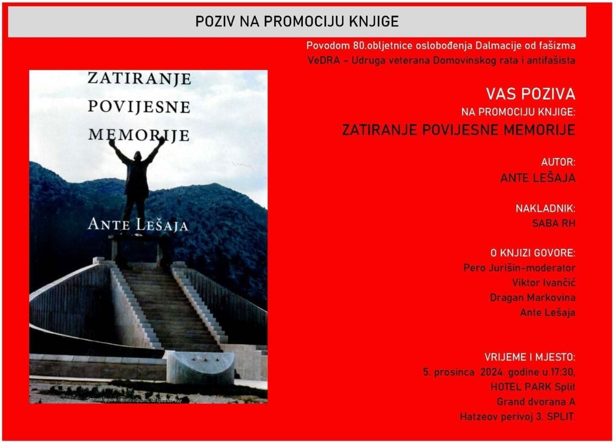 Splitska promocija knjige "Zatiranje povijesne memorije" - 500 stranica o kontinuitetu uništavanja spomenika NOR-a