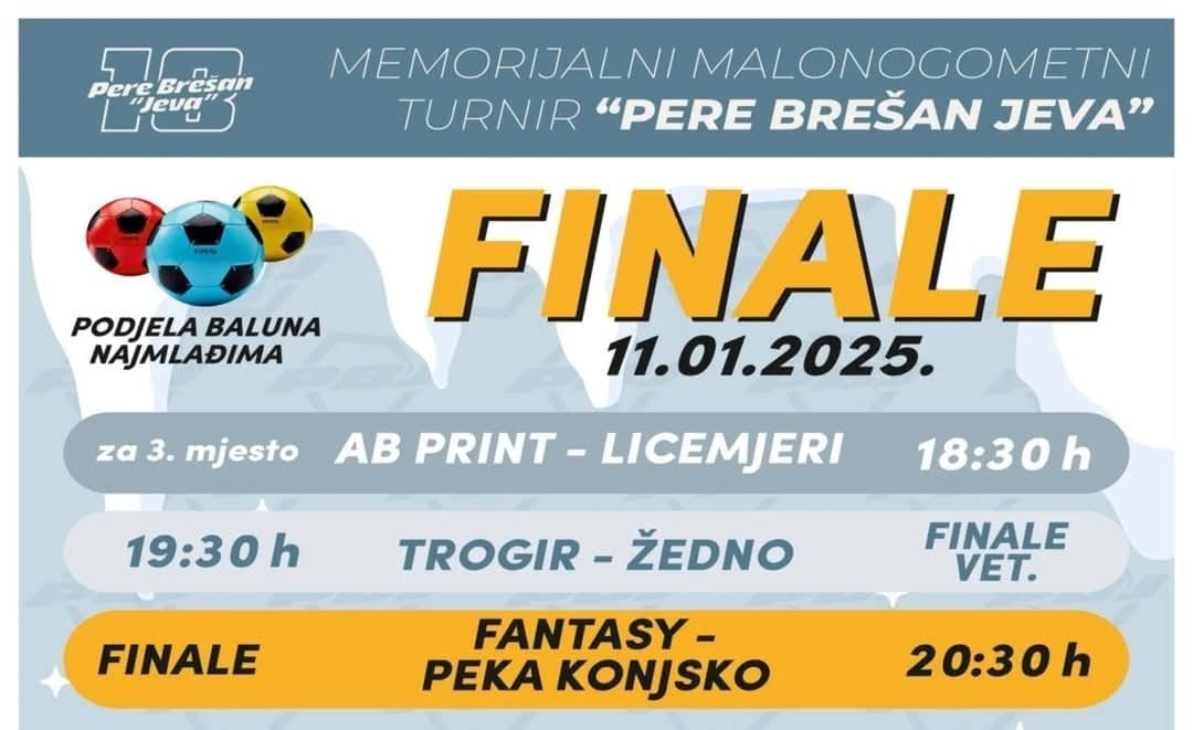 Trogir: Ove subote finale 18. memorijalnog malonogometnog turnira "Pere Brešan Jeva". Posjetitelji će moći osvojiti skuter i električni romobil