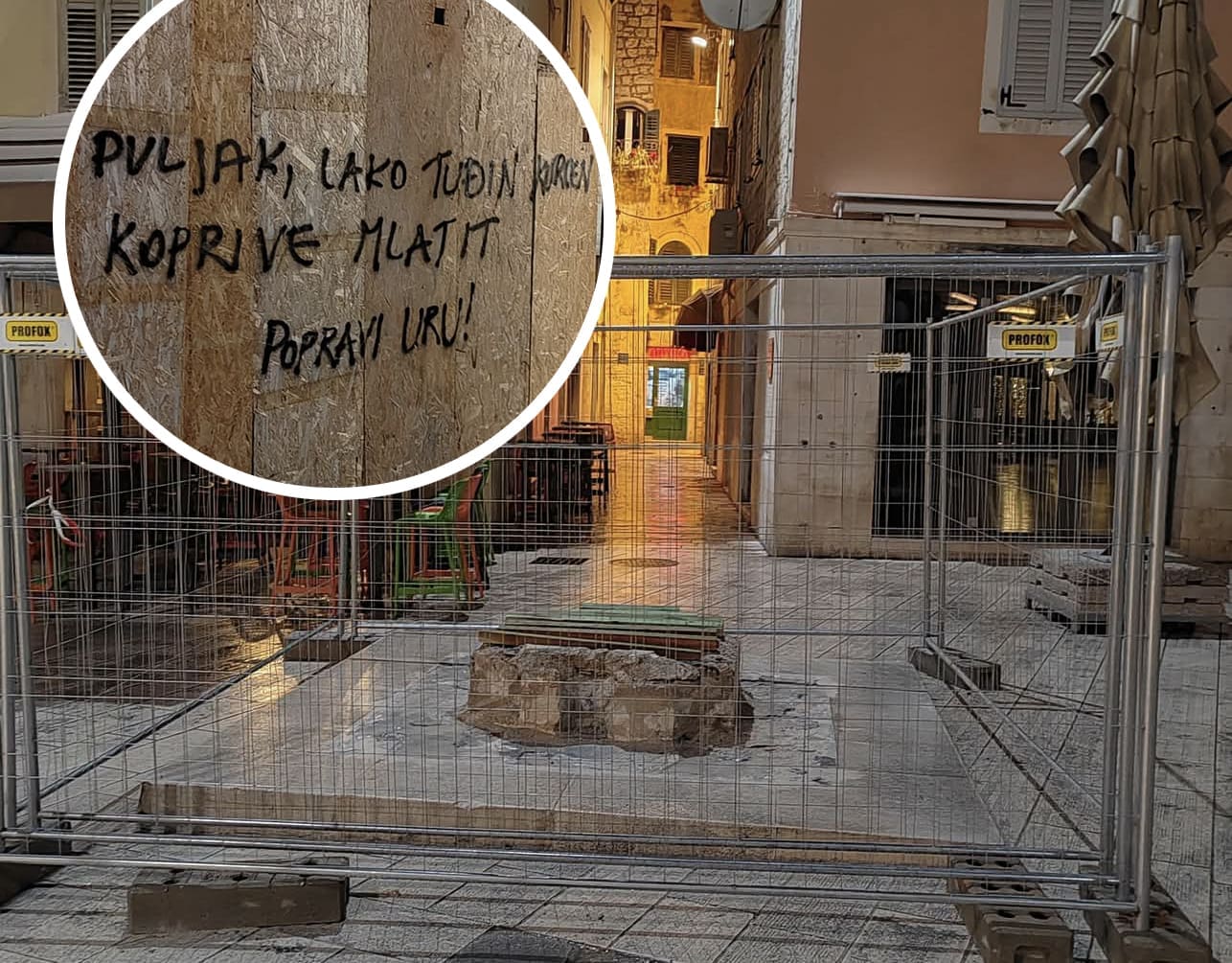 FOTO Uklonjen štandarac, osvanuli uvredljivi grafiti protiv Puljka i Ivoševića: "Lako je tuđim k..... koprive mlatit"