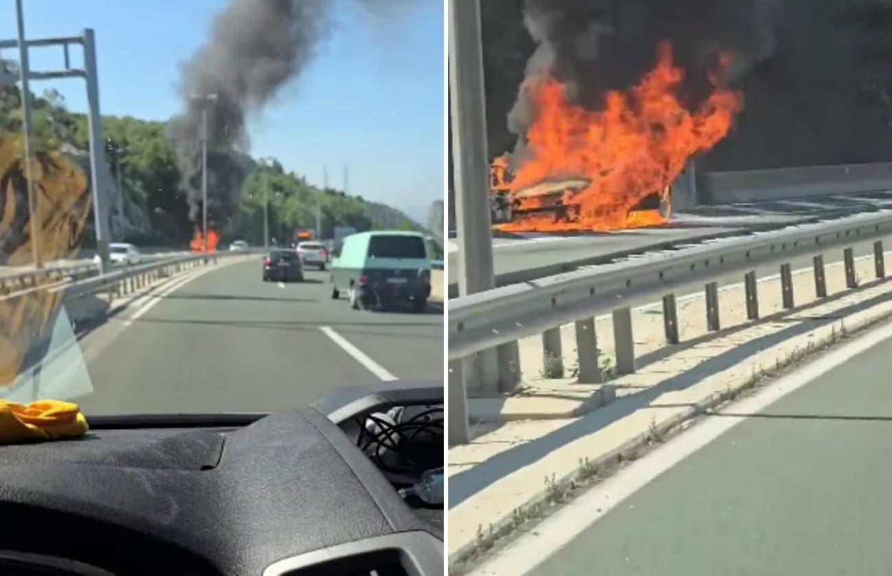 Zapalio se automobil na brzoj cesti Solin-Klis