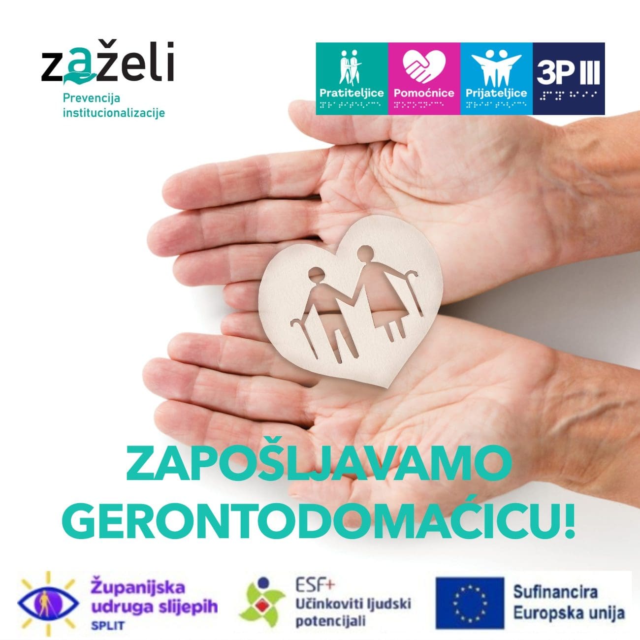 Županijska udruga slijepih Split zapošljava gerontodomaćicu