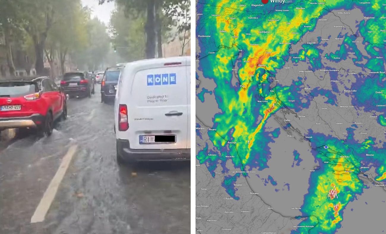 Ulice u Rijeci i Kvarneru pod vodom, grmljavinska masa ide na južnu Dalmaciju