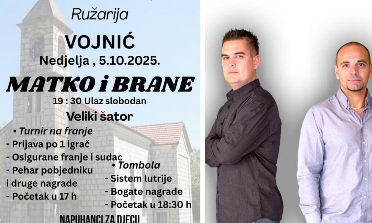 Vojnić slavi blagdan Gospe od Ružarija: Koncert Matka i Brane u nedjelju