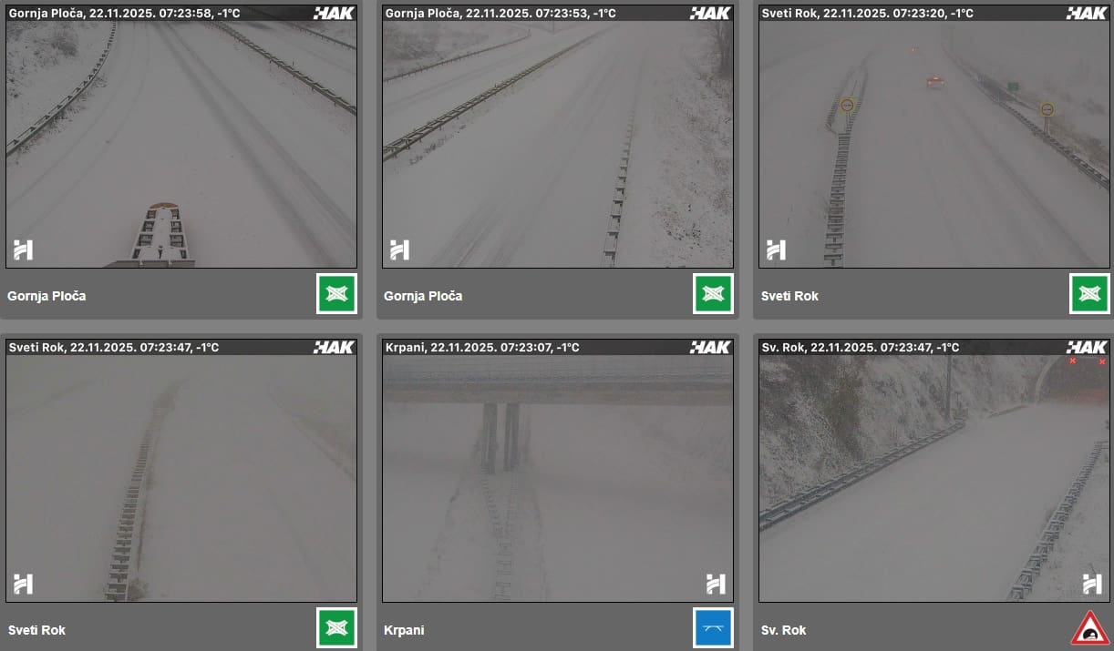 SNIJEG I BURA Zimski uvjeti zahvatili Hrvatsku: Autocesta A1 i Jadranska magistrala zatvorene za sva vozila
