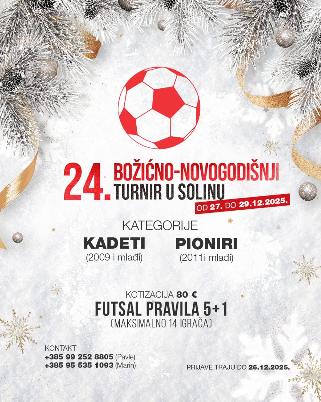 Otvorene prijave za 24. Božićno-novogodišnji malonogometni turnir u Solinu