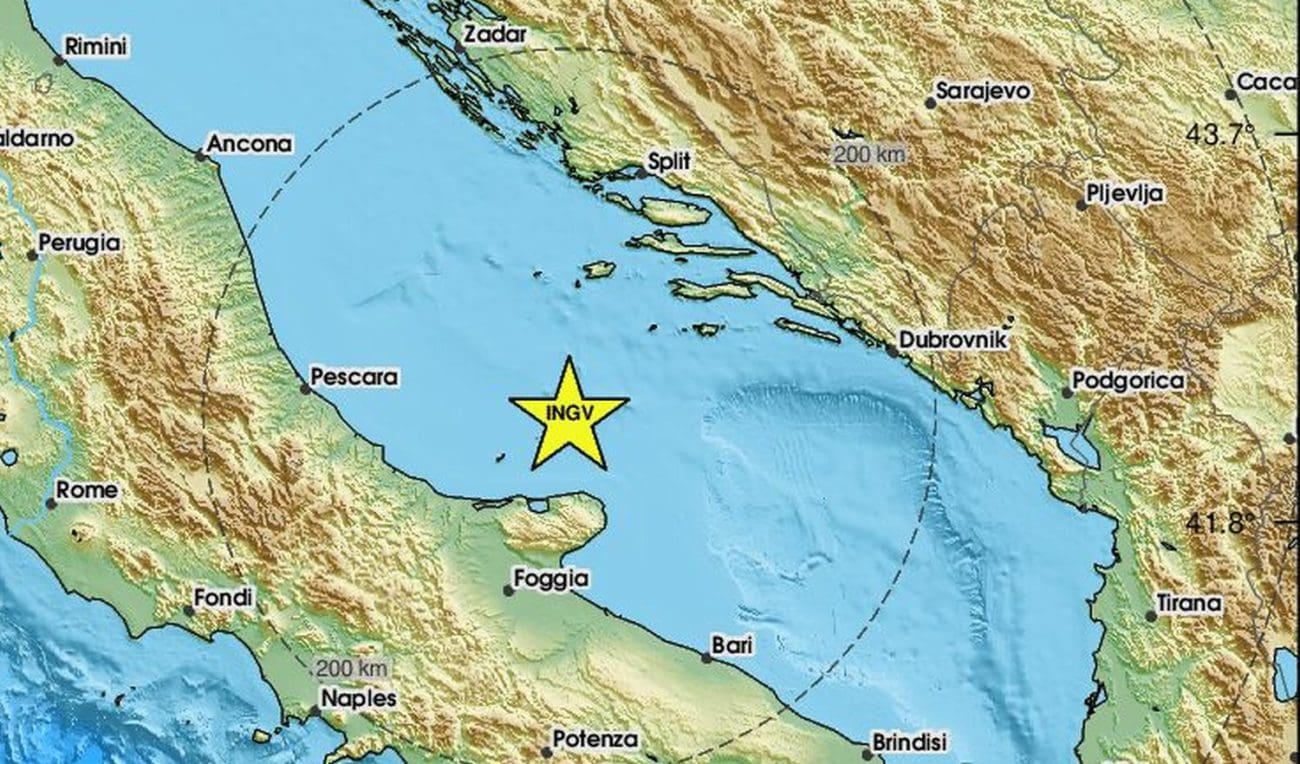 Umjereno jak potres večeras u Jadranskom moru