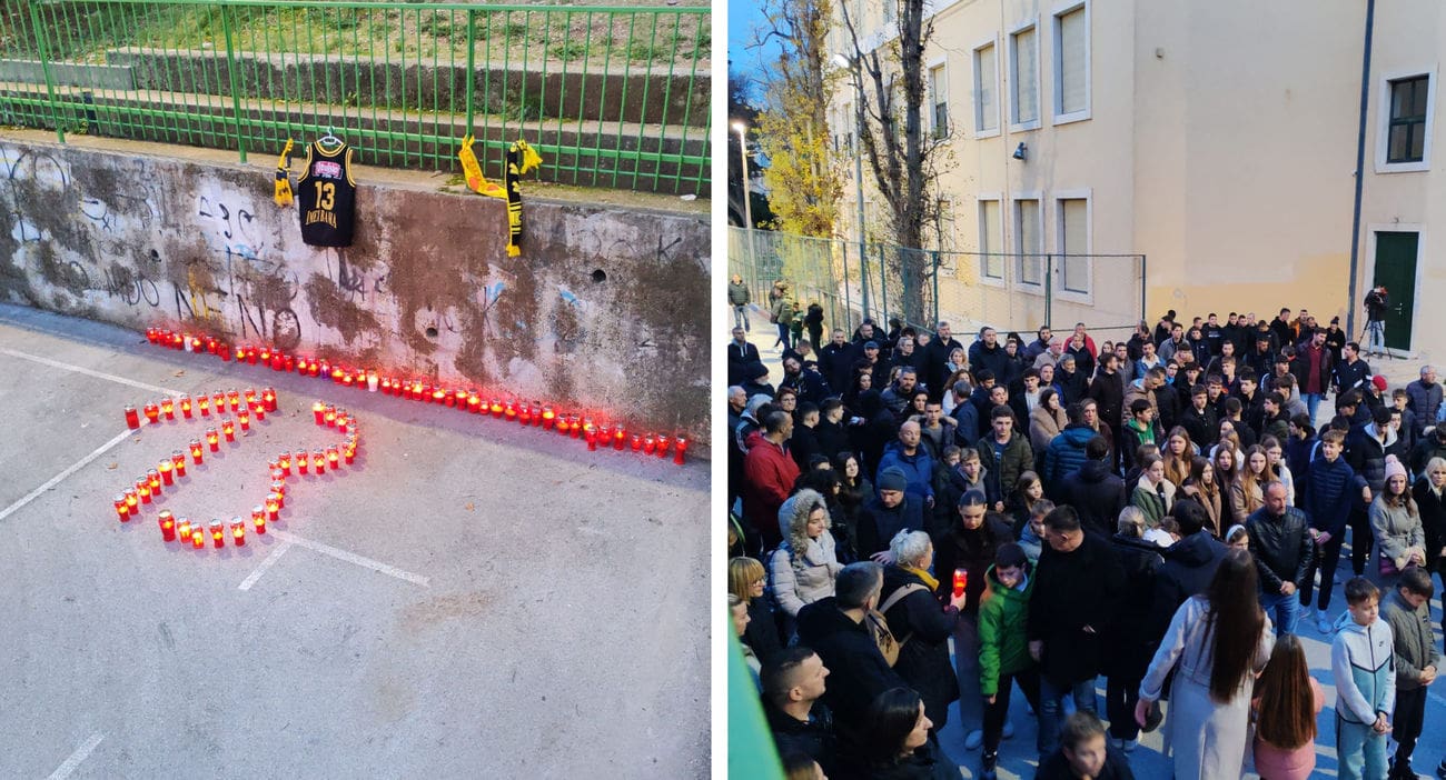 Dirljivi prizori: Grgin dres s brojem 13, cvijeće i svijeće kod splitske osnovne škole. Pogledajte što smo snimili
