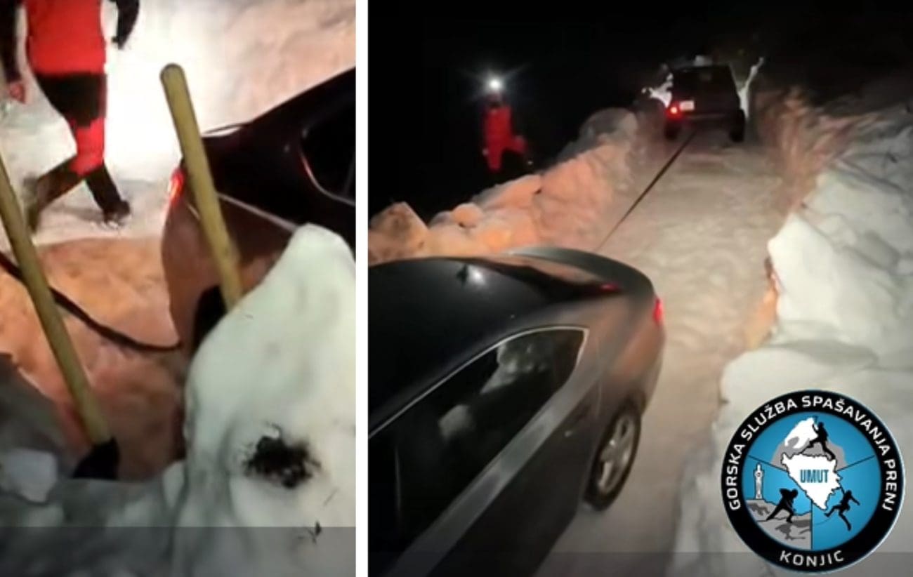 VIDEO Opasna dionica prema Sarajevu: Hrvati zapeli u snijegu na relaciji Rujište–Konjic, intervenirala GSS Prenj