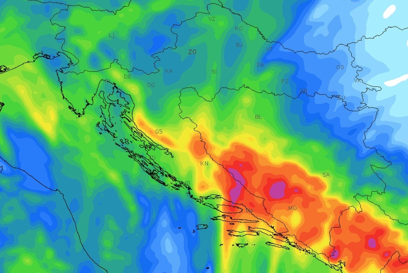 Adio, lipi dani: Slijedi dugačak niz kišnih dana, južni se ne vidi kraja, a sljedeći tjedan moglo bi puhati preko 100 km/h