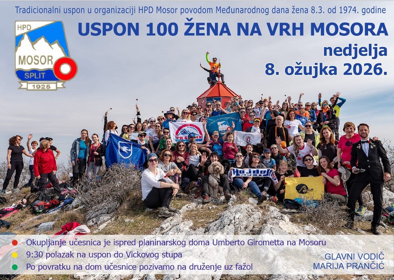 NAJAVA "100 žena na vrh Mosora" na Dan žena: 52. tradicionalni uspon uz garifule i druženje na Vickovu stupu